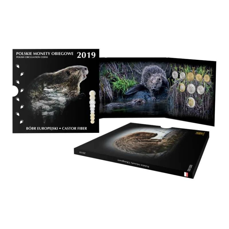 Menniczy zestaw monet obiegowych w etui 2019 r. Bóbr
