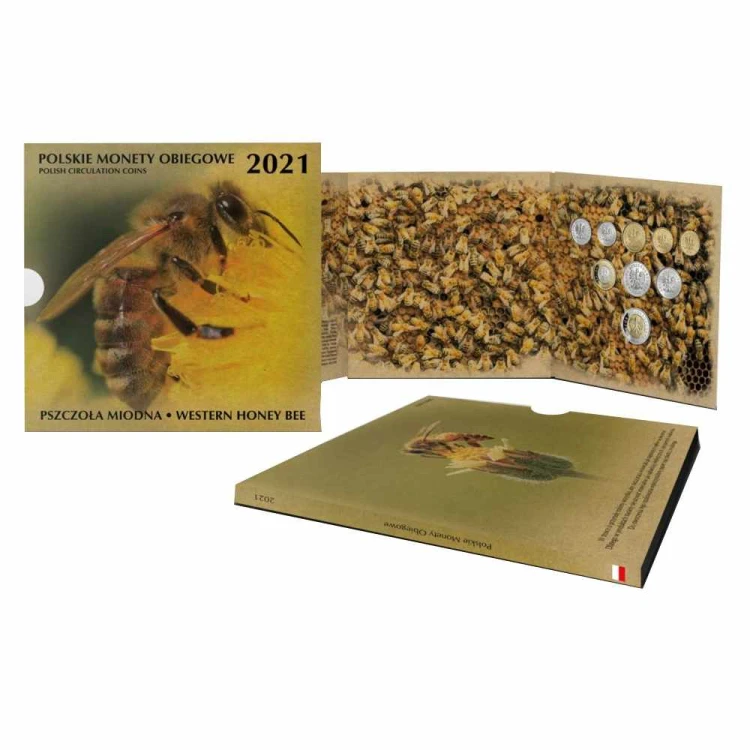 Menniczy zestaw monet obiegowych w etui 2021 r. Pszczoła Miodna