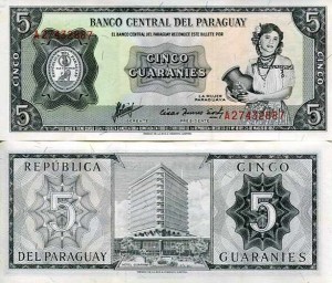 Paragwaj 5 Guaranies 1952 r. UNC