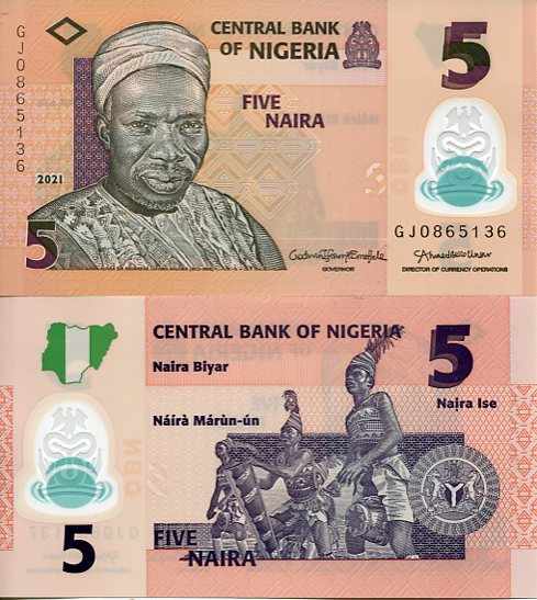 Nigeria 5 Naira 2021 r. Polimer UNC