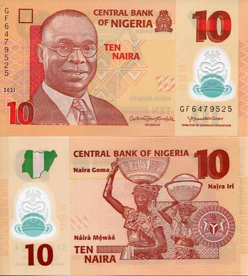 Nigeria 10 Naira 2022 r. Polimer UNC