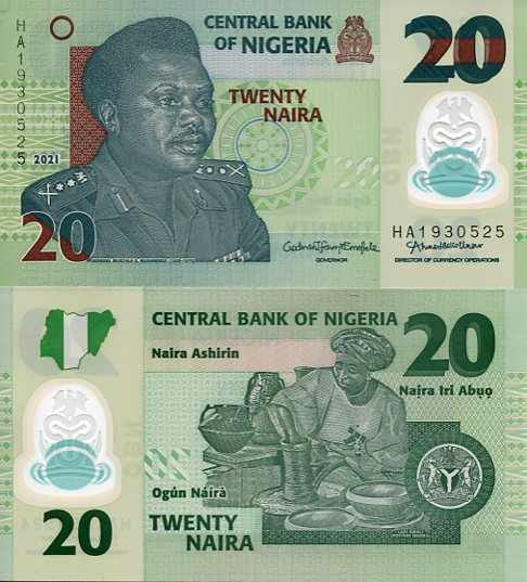 Nigeria 20 Naira 2022 r. Polimer UNC