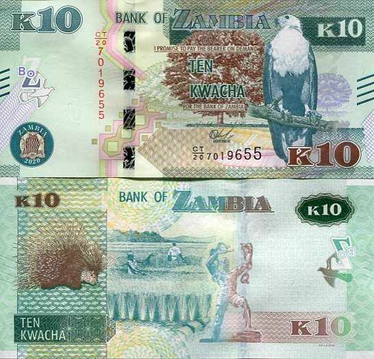 Zambia 10 Kwacha 2020 r. UNC