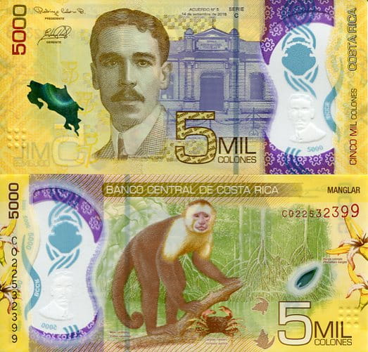 Kostaryka 5000 Colones 2018 r. Polimer UNC