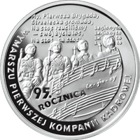 10 zł Ag 95. rocznica wymarszu Pierwszej Kompanii Kadrowej