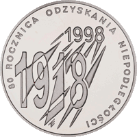 10 zł Ag 80. Rocznica Odzyskania Niepodległości 1998 r.