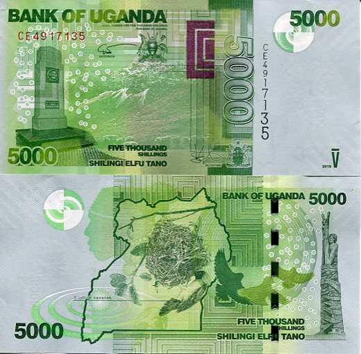 Uganda 5000 szylingów 2021 r. UNC Zdjęcie przykladowe