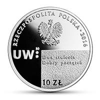 10 zł Ag 200. rocznica utworzenia Uniwersytetu Warszawskiego 2016 r.