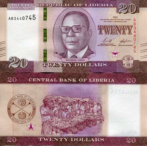 Liberia 20 Dollars 2022 r. UNC