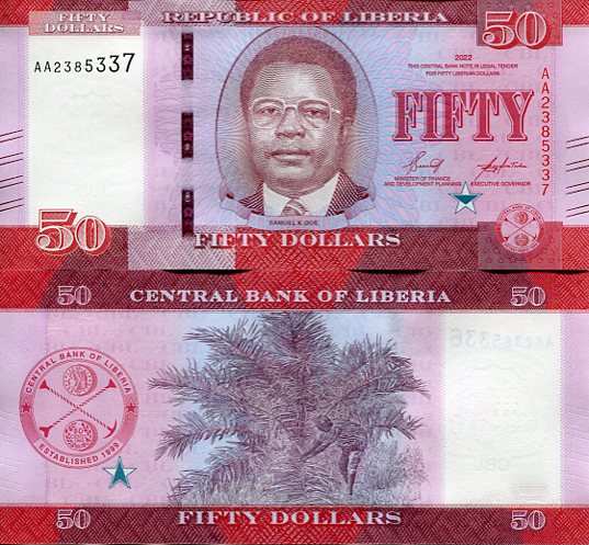 Liberia 50 Dollars 2022 r. UNC