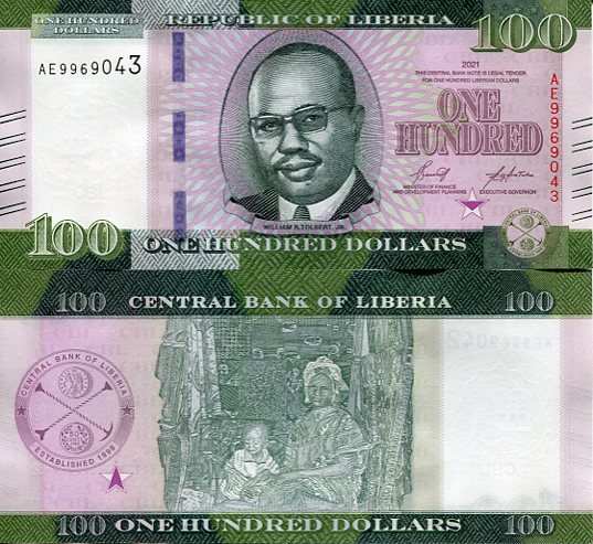 Liberia 100 Dollars 2021 r. UNC