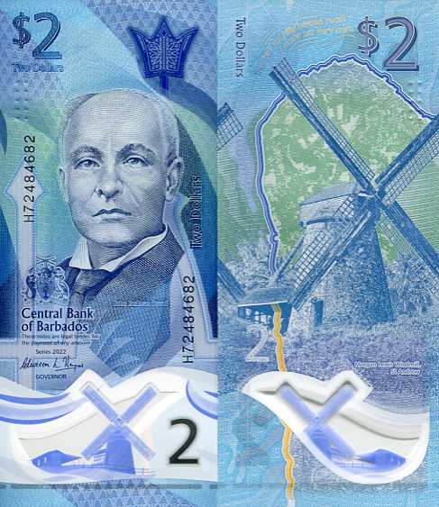 Barbados 2 Dollars 2022 r. Polimer UNC