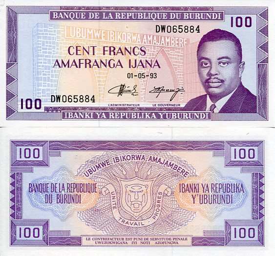 Burundi 100 Francs 1993 r. UNC