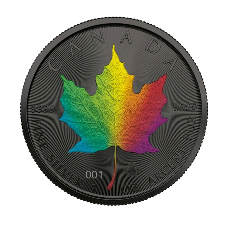 Kanada 5 Dolarów 1 Uncja Srebra Liść Klonowy 2022 r.  Rainbow Holo