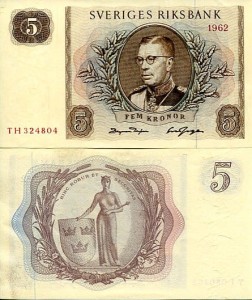 Szwecja 5 Koron 1962 r. UNC