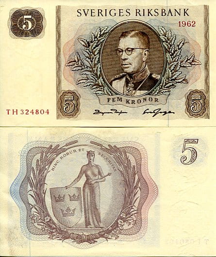 Szwecja 5 Koron 1962 r. UNC
