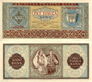 Chorwacja 5000 Kuna 1943 r. UNC-