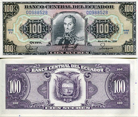 Ekwador 100 Sucres 1990 r. UNC