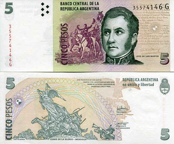 Argentyna 5 Pesos 2014 r. UNC