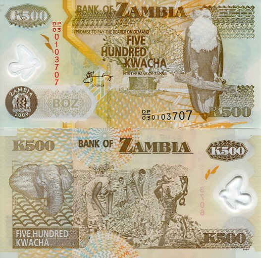 Zambia 500 Kwacha 2011 r. Polimer UNC