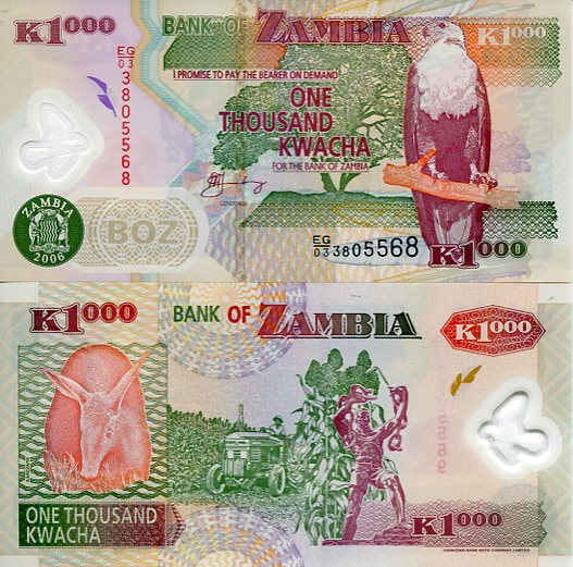 Zambia 1000 Kwacha 2011 r. Polimer UNC