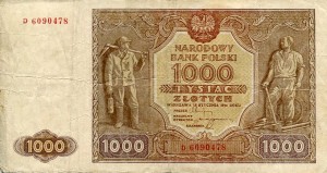 Banknot Polska 1000 Złotych 1946 r. D