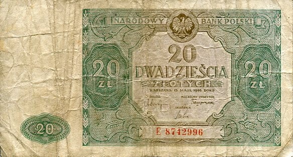 Banknot Polska 20 Złotych 1946 r. E