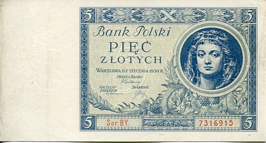Banknot Polska 5 Złotych 1930 r. BY
