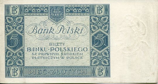 Banknot Polska 5 Złotych 1930 r. BY