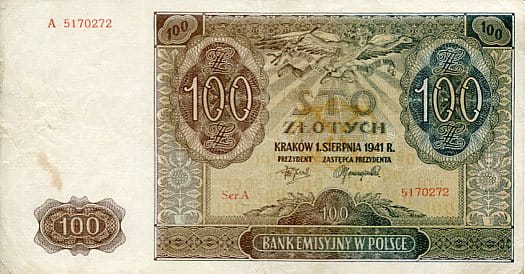Banknot Polska 100 Złotych 1941 r. A