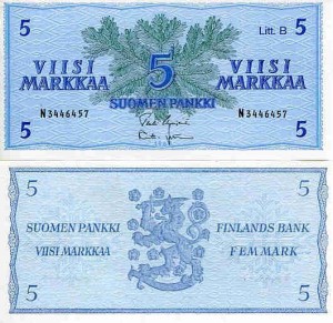 Finlandia 5 Markkaa 1963 r. UNC