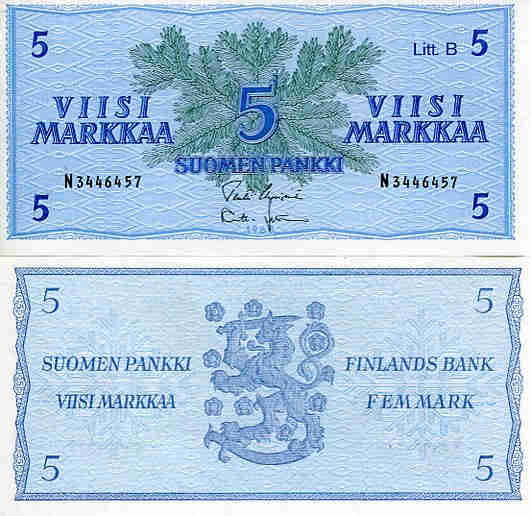 Finlandia 5 Markkaa 1963 r. UNC