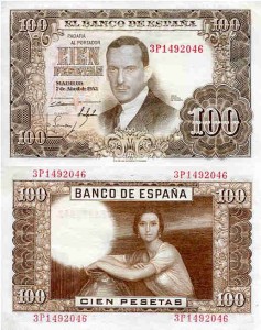 Hiszpania 100 Pesetas 1953 r. UNC