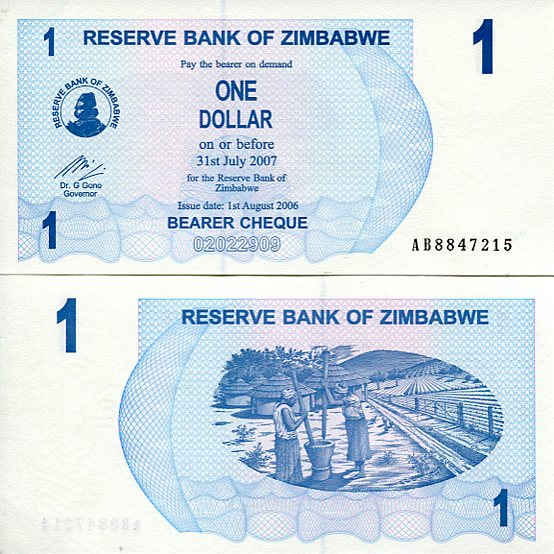 Zimbabwe 1 Dollars 2006 r. UNC
