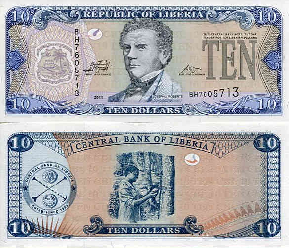 Liberia 10 Dollars 2011 r. UNC