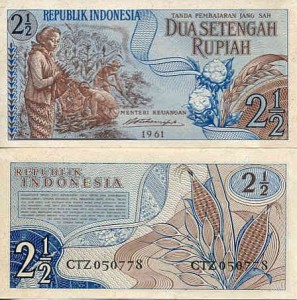 Indonezja 2 1/2 Rupiah 1961 r. UNC