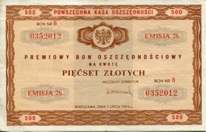 Premiowy Bon Oszczędnościowy 500 zł 1971 r.