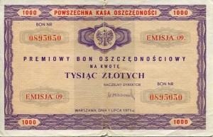 Premiowy Bon Oszczędnościowy 1000 zł 1971 r.