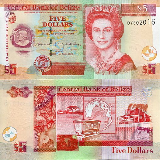 Belize 5 Dollars 2020 r. UNC