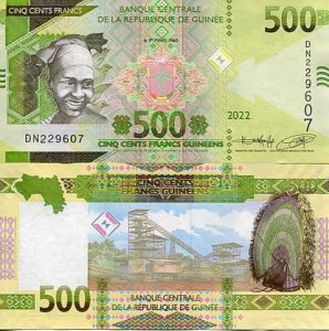 Gwinea 500 Francs 2022 r. UNC