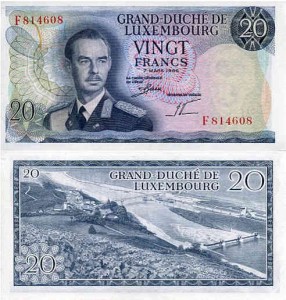 Luksemburg 20 Franków 1966 r. UNC