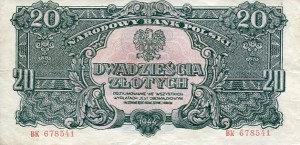 Banknot Polska 20 Złotych 1944 r. BK