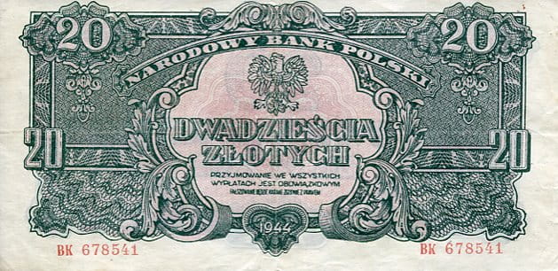 Banknot Polska 20 Złotych 1944 r. BK
