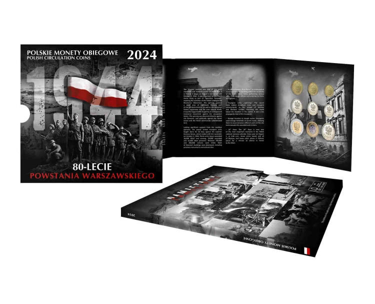 Menniczy zestaw monety obiegowe w etui 2024 r. 80 lecie Powstania Warszawskiego