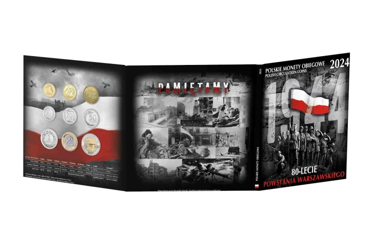 Menniczy zestaw monety obiegowe w etui 2024 r. 80 lecie Powstania Warszawskiego Otwarty