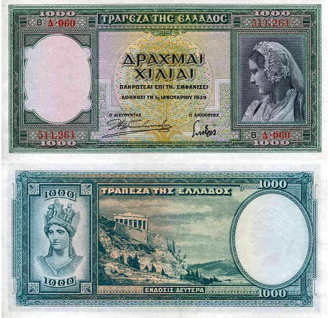 Grecja 1000 Drachm 1939 r. UNC