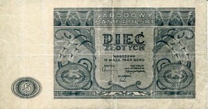 Banknot Polska 5 Złotych 1946 r.