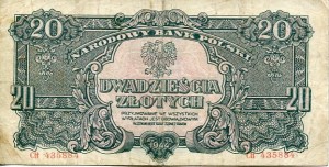 Banknot Polska 20 Złotych 1944 r. CH
