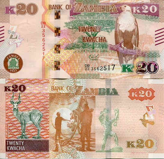 Zambia 20 Kwacha 2022 r. UNC