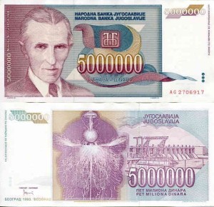 Jugosławia 5 000 000 Dinara 1993 r. UNC